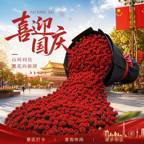 国庆节装饰红色花艺巨型倾倒玫瑰瀑布装置商业街景区节庆场景定制 - 图3