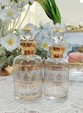 香水瓶复古描金手工玻璃瓶纯玻璃塞水晶瓶出口土豪金花纹100 ml
