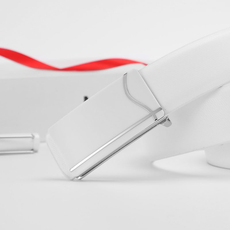 Internet celebrity smooth buckle casual style white cowhide belt