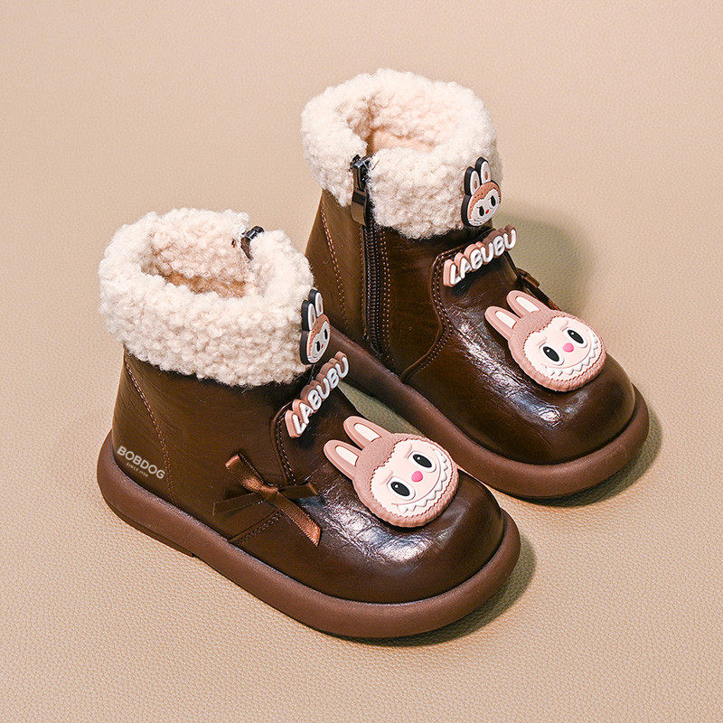 巴布豆女童靴子短靴2025新款冬季儿童卡通皮靴女宝加绒二棉鞋冬款,淘宝优惠券,粉丝福利购,淘宝优惠卷