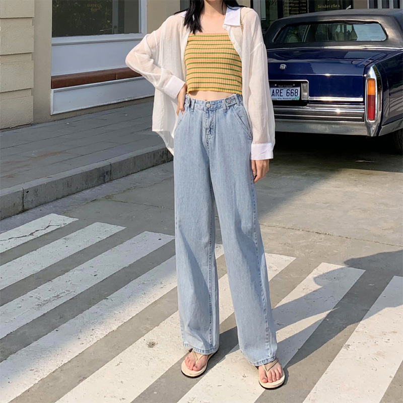 haoall旗舰店高腰垂感阔腿裤女夏季薄款浅色显瘦直筒裤子宽松泫雅风拖地牛仔裤2