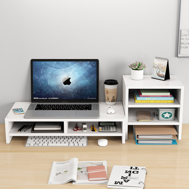 Laptop elevated desktop storage rack