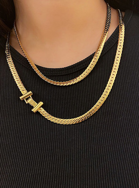 黄铜镀18k金蛇骨超长项链