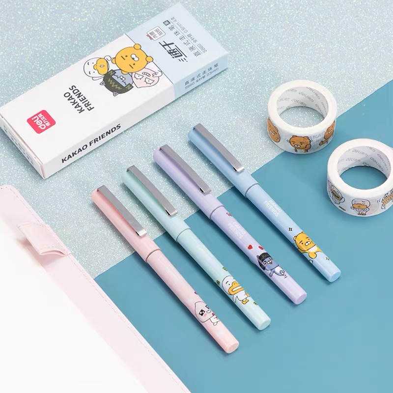得力坚砾专卖店4支装 得力S860直液式走珠笔0.5mm全针管套装批发学生用书写工具少女心考试笔碳素笔顺滑流畅中性笔办公签字1