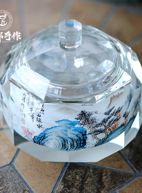 成都手作非遗内画青山绿水首饰盒 首饰收纳盒珠宝戒指项链饰品盒