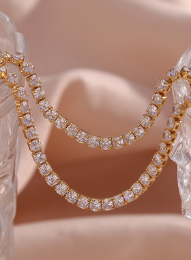 欧美跨境时尚简约百搭新款锁骨链 铜材质镀18K金微镶锆石链条项链