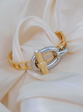 跨境新款横杆ot系列戒指手镯套装猪鼻子轻奢光面手镯戒指女