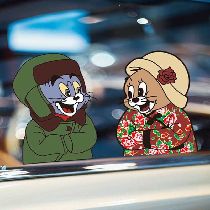 东北风猫和老鼠车贴汽车电动摩托车头盔贴纸可爱卡通划痕遮挡贴画