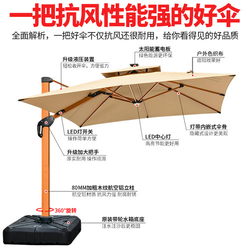 莫家户外伞庭院伞液压伞日夜两用LED带灯遮阳伞3秒自动开伞新品 - 图2