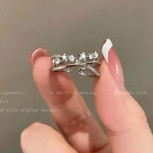 高级感开口指环双层星星锆石戒指女闺蜜学生小众设计轻奢食指环戒
