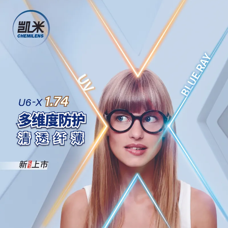 韩国凯米镜片u6-x无底色防蓝光近视眼镜片高清非球面可配散光2片 - 图0