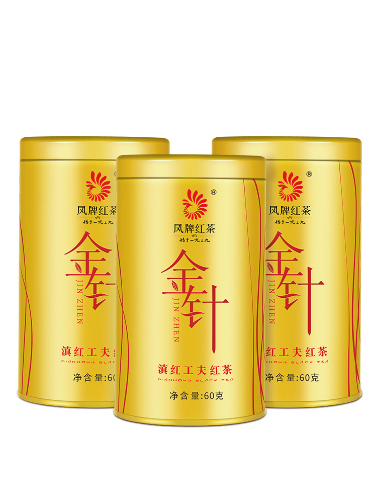 【618组合】凤牌红茶正宗云南滇红金针特级金芽茶叶60g*3罐囤货