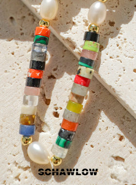 SCHAWLOW肖洛天然淡水珍珠项链拼接彩色天然石串珠复古轻奢锁骨链