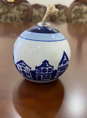 ELESVA Delft 代尔夫特荷兰风景手绘蜡烛灯 瓷罐 摆件青花瓷烛台