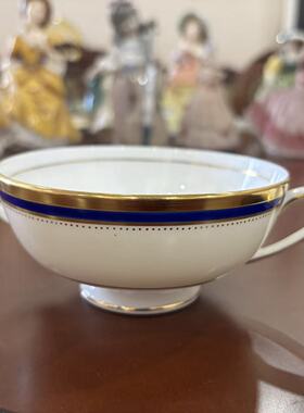 Minton 明顿 英国稀有收藏 钴蓝描金双耳杯 中古摄政蓝双耳碗摆件