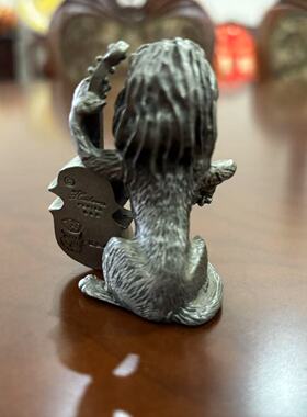 Vintage 美国中古锡摆件 hudson pewter 狮子拉琴卡通造型镇纸