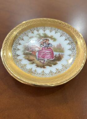 Limoges 法国利摩日 西洋人物装饰鎏金装饰小碟 摆件金色小瓷盘