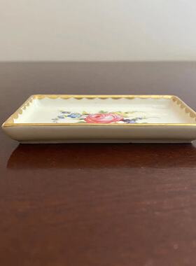 德国 Dresden Saxony 手绘花卉稀有小碟 德累斯顿 鎏金优雅收藏盘