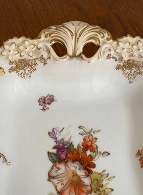 Royal Doulton 皇家道尔顿 十九世纪古董手绘重鎏金四足座盘 赏盘