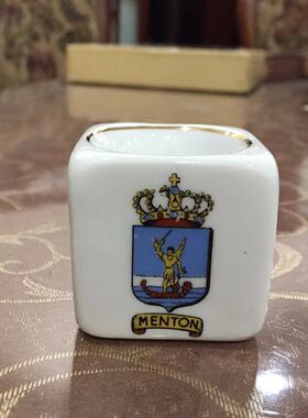 Limoges 利摩日 法国徽章瓷 烛台摆件 Vintage 方形纹章收藏瓷器