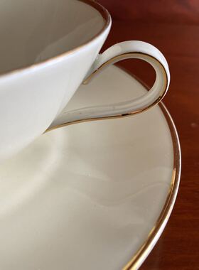 Heinrich 海因里希 德国巴伐利亚 描金象牙白双耳汤碗 中古甜品碗