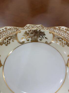 则武 Noritake 日本古董双耳描金手绘小碟  百年怀旧老瓷盘 果盘