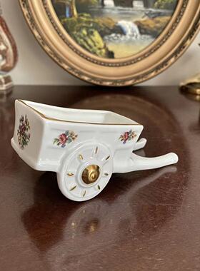 COALPORT 科尔波特 Ming rose 迷你小花车 明玫瑰描金装饰瓷摆件