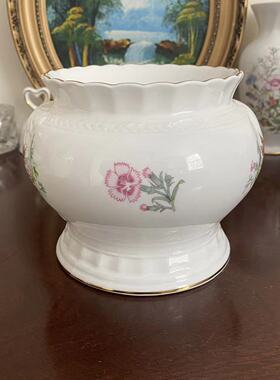 AYNSLEY 安兹丽 WILD TUDOR 都铎描金花卉高脚花盆 花边纹饰瓷瓶