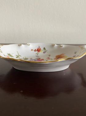 Royal Crown Derby 皇家皇冠德比 花束双耳描金椭圆碟 首饰碟瓷盘