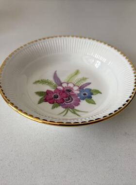 COALPORT 科尔波特 英国中古装饰描金手绘花卉圆碟 Vintage首饰盘
