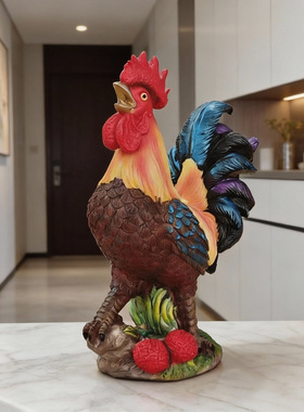 2026年货节招财公鸡摆件中式家居客厅玄关装饰树脂大公鸡新年送礼