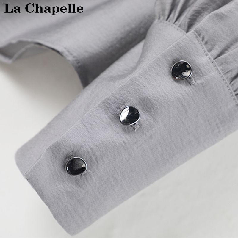 拉夏贝尔/La Chapelle法式套头显瘦木耳边领衬衫女百搭长袖薄上衣-图2