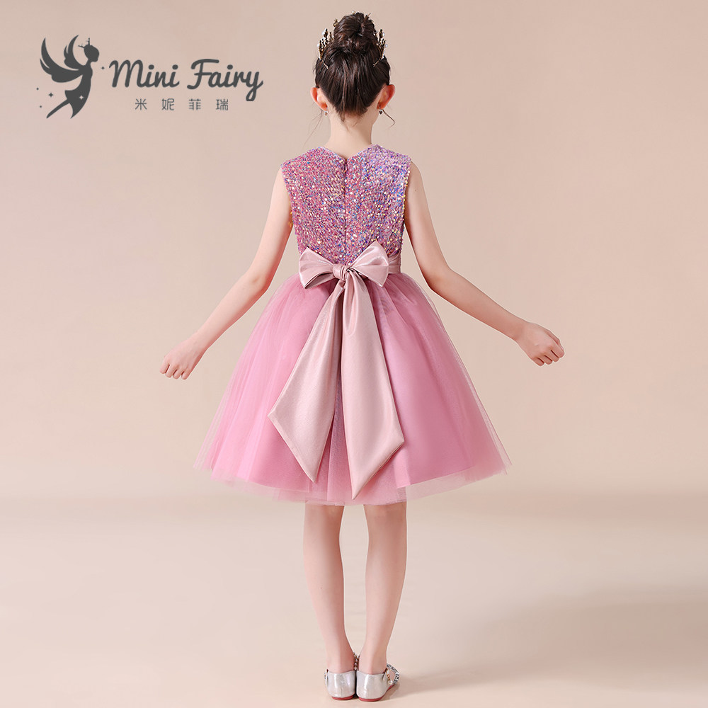 女童钢琴演出服主持人比赛小女孩花童公主裙粉色亮片短款新蓬蓬裙,淘宝优惠券,粉丝福利购,淘宝优惠卷