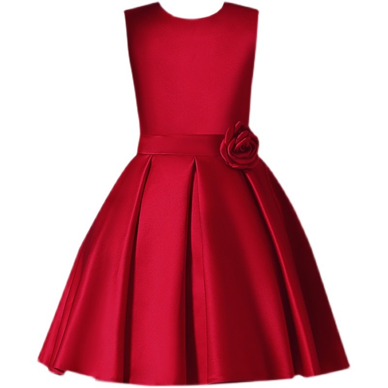 2025新款女童钢琴演出服红色公主裙高端缎布礼服学校主持人小礼服,淘宝优惠券,粉丝福利购,淘宝优惠卷