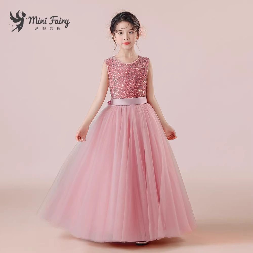 女童礼服秋冬长裙儿童演出服元旦钢琴表演高贵灰粉生日公主裙,淘宝优惠券,粉丝福利购,淘宝优惠卷