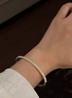 大溪地真多麻珍珠锆石手镯简约百搭韩国版个性手环闺蜜礼物手饰女