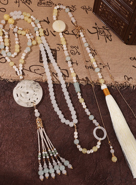 汉服璎珞明制长流苏晚明风背云明制马面平安高级项链黄色古风配饰