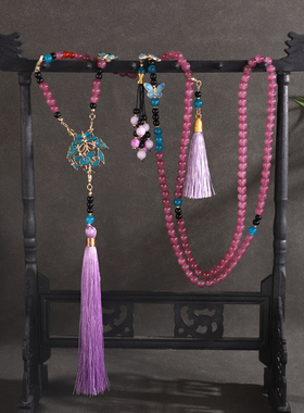 新中式超仙紫色蝴蝶璎珞项链