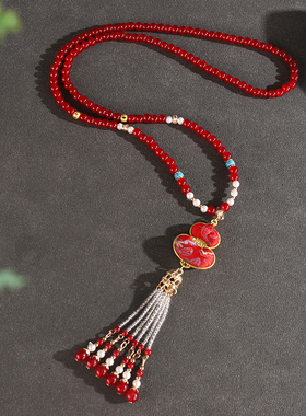 【红葫芦仿宋锦】新中式项链女仿宋锦葫芦吊坠长款国风串珠项链