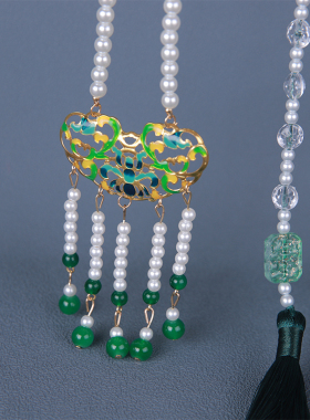 马面裙项链配饰古风儿童绿色吊坠璎珞项圈女童汉服背云流苏璎珞