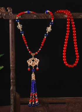 古风红色马面配饰项链中式璎珞汉服国风复古流苏颈饰唐风明制项圈
