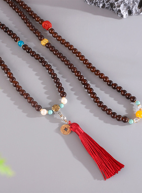 禅意国风长款流苏串珠叠戴项链