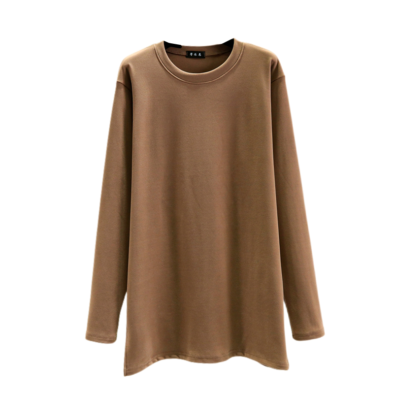 德绒包臀打底衫女秋冬中长款圆领T恤长袖内搭加绒加厚保暖棉上衣 - 图3