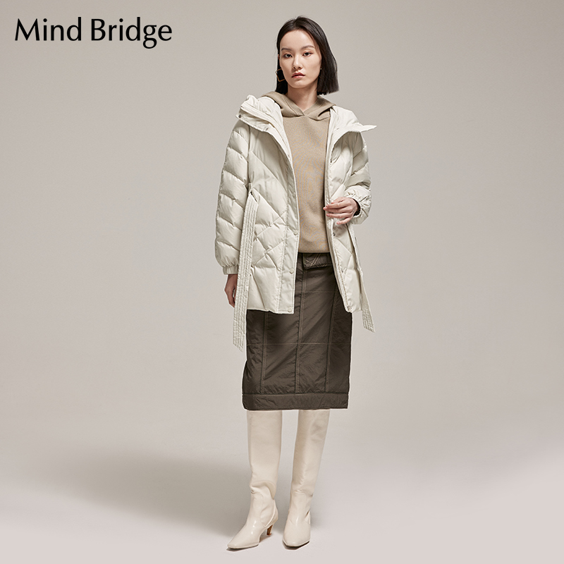 MB MindBridge百家好女装羽绒服2023新款韩版连帽外套中长款棉服