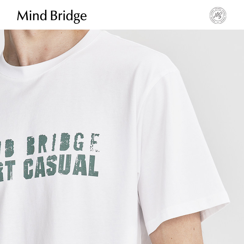 Mind Bridge【纯棉】2025夏圆领印花短袖男士美式休闲半袖宽松T恤,淘宝优惠券,粉丝福利购,淘宝优惠卷