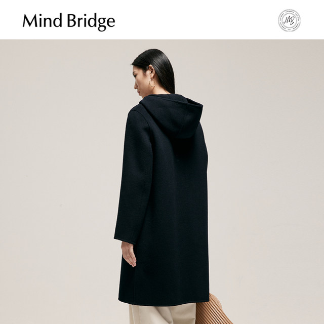 MindBridge double-breasted hooded wool coat