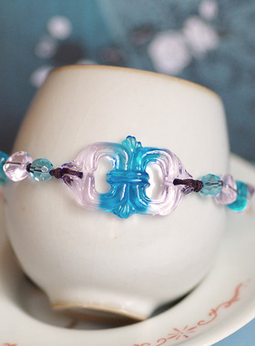 小众原创蓝色琉璃复古手串