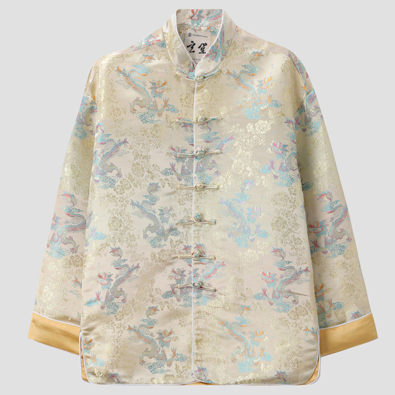 春秋季唐装男中国风立领宽松五彩祥龙提花外套男国潮复古改良上衣,淘宝优惠券,粉丝福利购,淘宝优惠卷