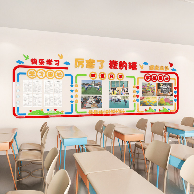 班级文化墙布置公告栏教室作品展示学习园地黑板报背景墙装饰墙贴_虎窝淘