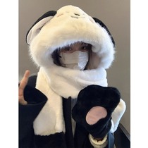 It will move cute dog ears hat winter scarves gloves integrated with three sets of warm and protective ear anti-cold Lei Feng hat women